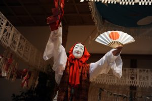 Yokagura, Shinto theatrical dance at night, is performed in Takachiho, Miyazaki.