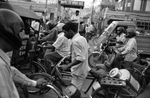 Motorbikes collapse the streets in Delhi