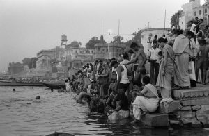 Indian people come to bathe in the sacred river, Ganges.