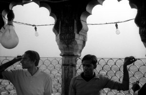 Indian visitors on a pagoda in Dehli.
