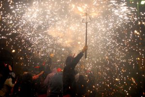 Correfoc, Catalan traditional festival with fire, is performed during La Mercè in Barcelona, Spain.