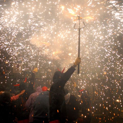 Correfoc, Catalan traditional festival with fire, is performed during La Mercè in Barcelona, Spain.