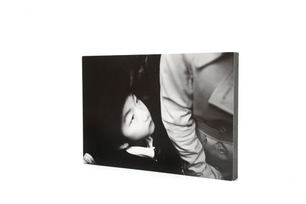 Wood panel photo on sale with a print of Japanese child on the subway by Toru Morimoto