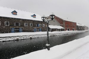 Winter landscape in Otaru city covered with snow.